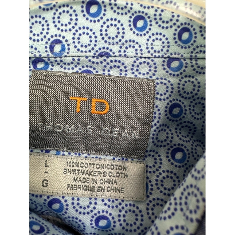 Thomas Dean Men's Blue Dotted Dress Shirt Cotton Shirt maker's Cloth Size L